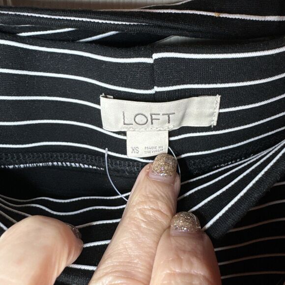 Ann Taylor Loft Pencil Skirt Women's XS Black White Striped Bow Tie Waist - Picture 3 of 5